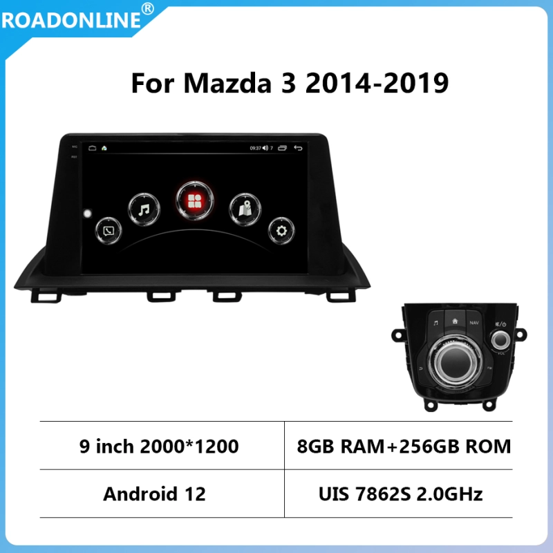 For Mazda 3 2014-2019 Android 12 Octa Core 2000*1200 Resolution 8+256G 9 inch Car Multimedia Player Stereo Receiver Radio