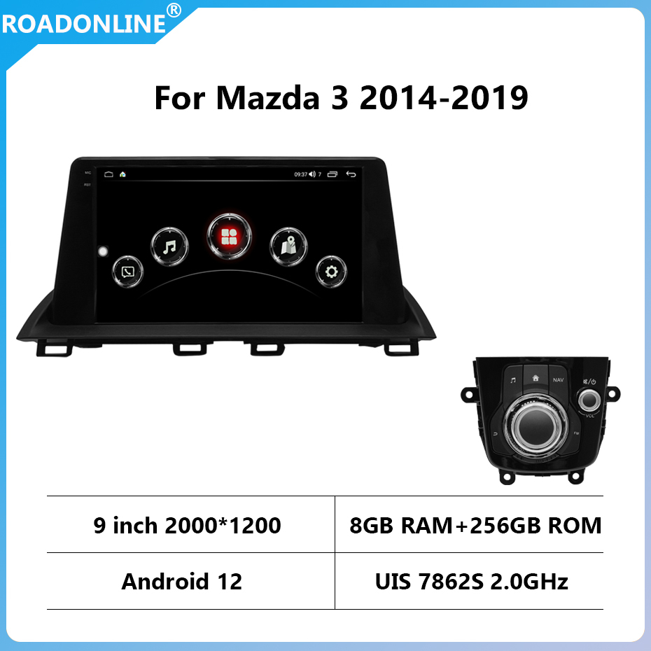 For Mazda 3 2014-2019 Android 12 Octa Core 2000*1200 Resolution 8+256G 9 inch Car Multimedia Player Stereo Receiver Radio