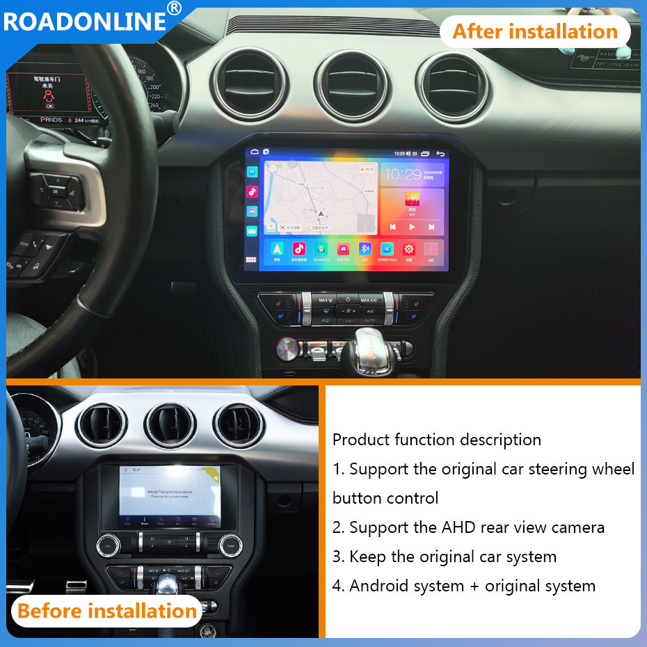 For Ford Mustang 2015-2023 Car radio Multimedia Player 11.5' screen Android 12 2000*1200 Octa Core 4+64G Andriod system + original system UIS 7862S 2.0GHz