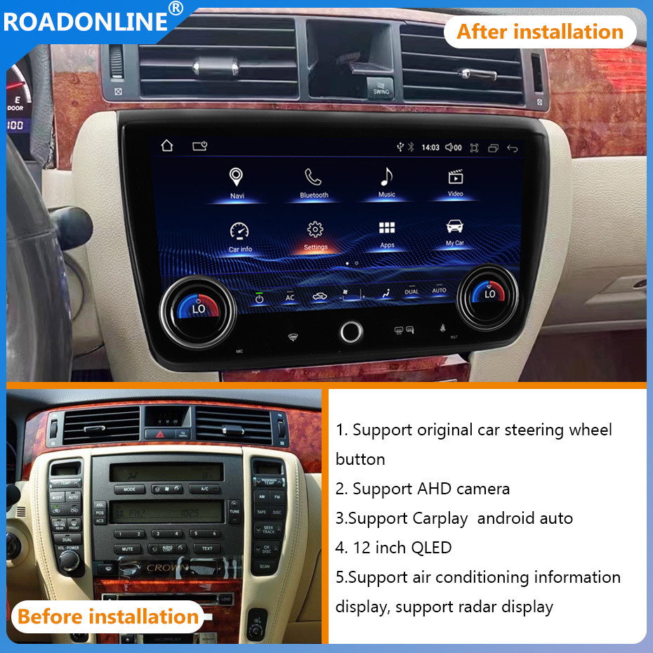 For Toyota Crown 2005-2009 Car radio Multimedia Player 12' screen Android 12 1920*860 Octa Core 4+64G UIS 8581A 1.6GHz Android audio multimedia player