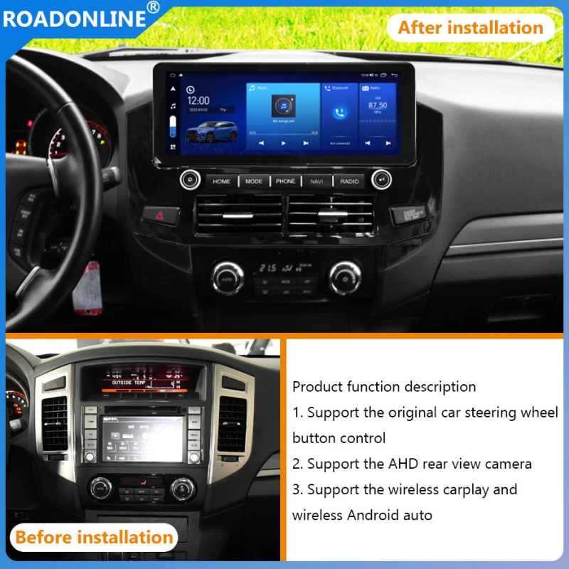 For Mitsubishi Pajero V88 V93 V97 V99 2007-2020 Car radio Multimedia Player 12.3' screen Android 12 1920*720 Octa Core 8+256G UIS 7862S 2.0GHz