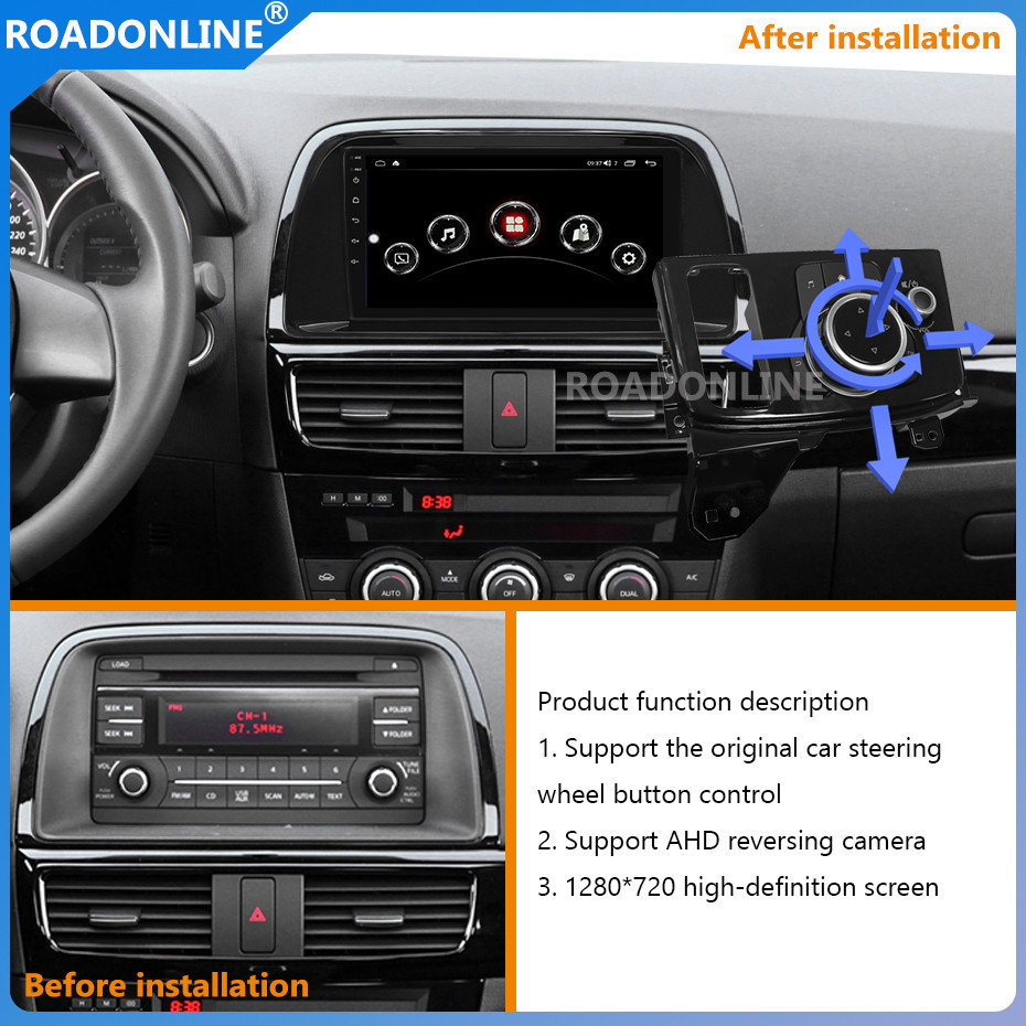 For Mazda CX-5 2014-2016 moveable knob of joystick Car radio Multimedia Player 9' screen Android 12 1280*720 Octa Core 4+64G Andriod system UIS 8581A