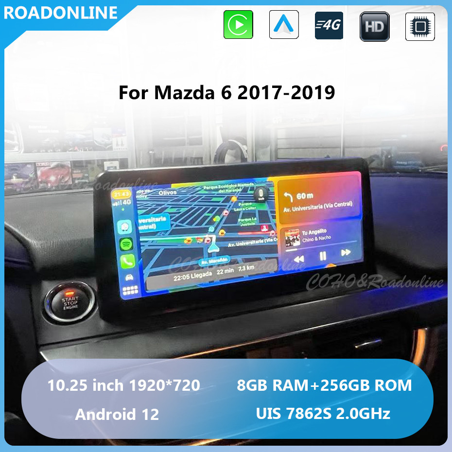Android audio for Mazda 6 Car radio Multimedia Player 10.25''screen  2017-2019  Android 12 1920*720 Octa Core 8+256G Andriod+OEM system