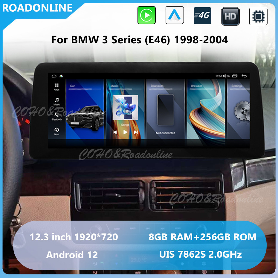 Android audio For BMW 3 Series (E46) E46 1998-2004 Car radio Multimedia Player 12.3''screen Android 12 1920*720 Octa Core 8+256G Andriod system UIS 7862S