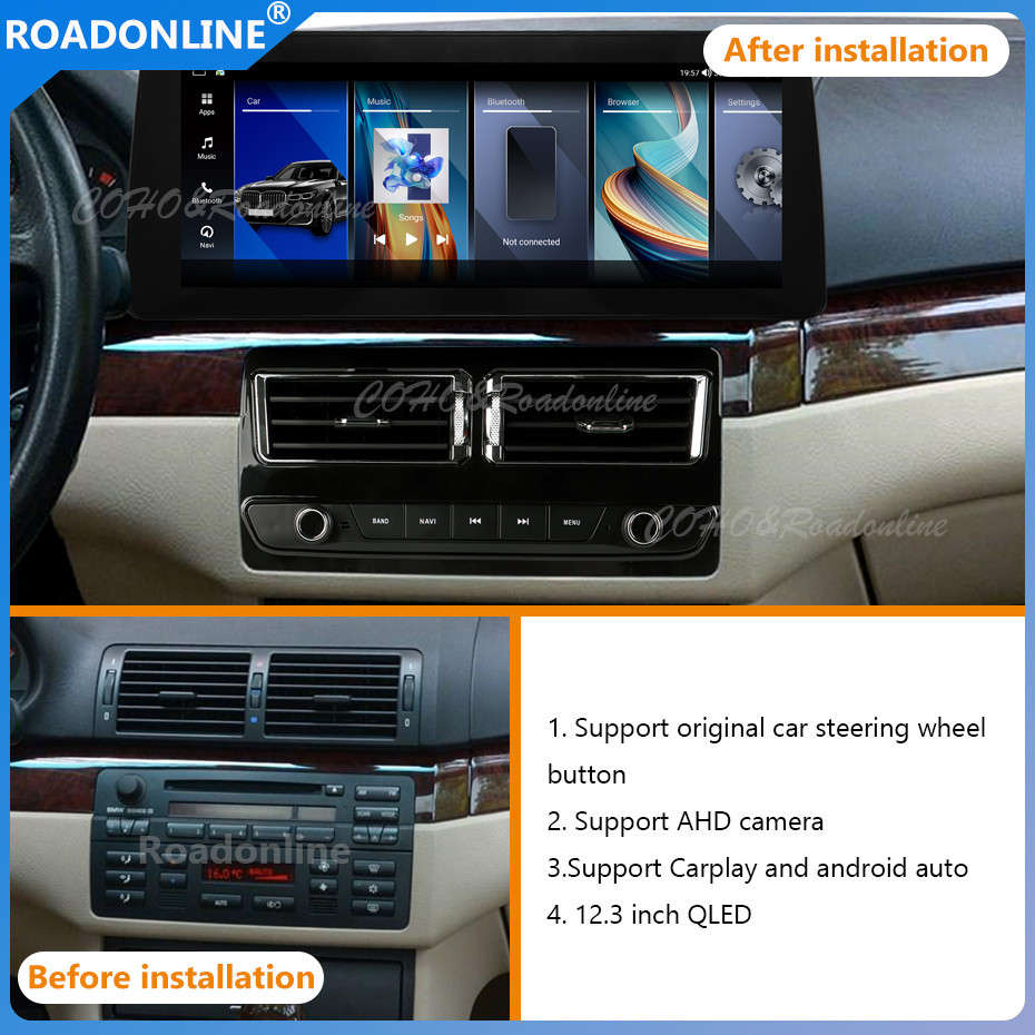 Android audio For BMW 3 Series (E46) E46 1998-2004 Car radio Multimedia Player 12.3''screen Android 12 1920*720 Octa Core 8+256G Andriod system UIS 7862S