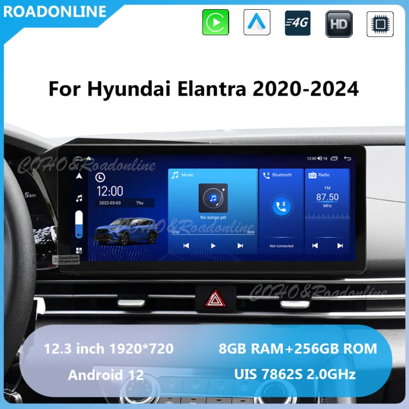 Android audio For Hyundai Elantra 2020-2024 Car radio Multimedia Player 12.3''screen Android 12 1920*720 Octa Core 8+256G Andriod system UIS 7862S