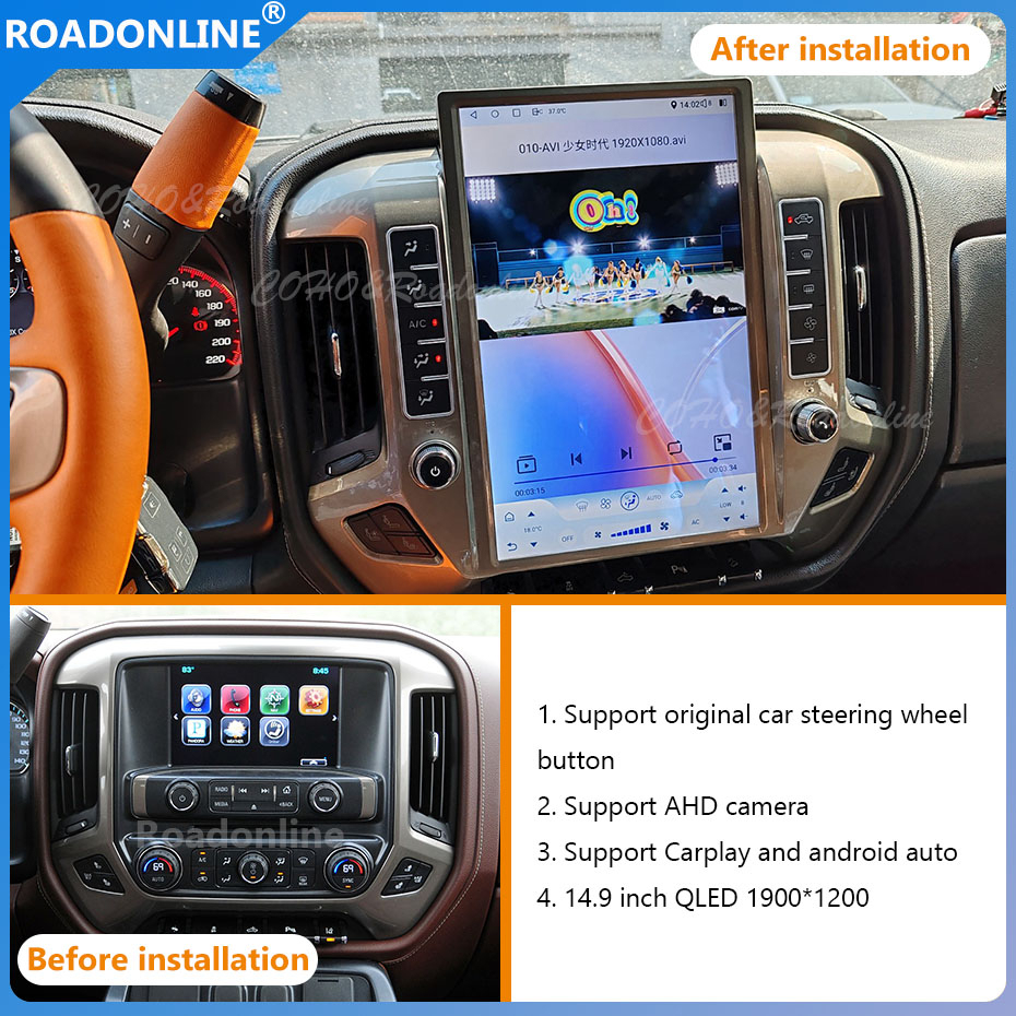 Android audio For Chevroler Silverado 2013-2019 For GMC SIERRA 2014-2020 Car radio Multimedia Player 14.9''screen Android 12 1900*1200 Octa Core 8+256G Andriod system Snapdragon 665
