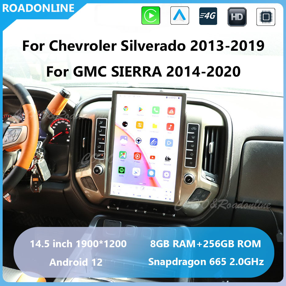 Android audio For Chevroler Silverado 2013-2019 For GMC SIERRA 2014-2020 Car radio Multimedia Player 14.9''screen Android 12 1900*1200 Octa Core 8+256G Andriod system Snapdragon 665