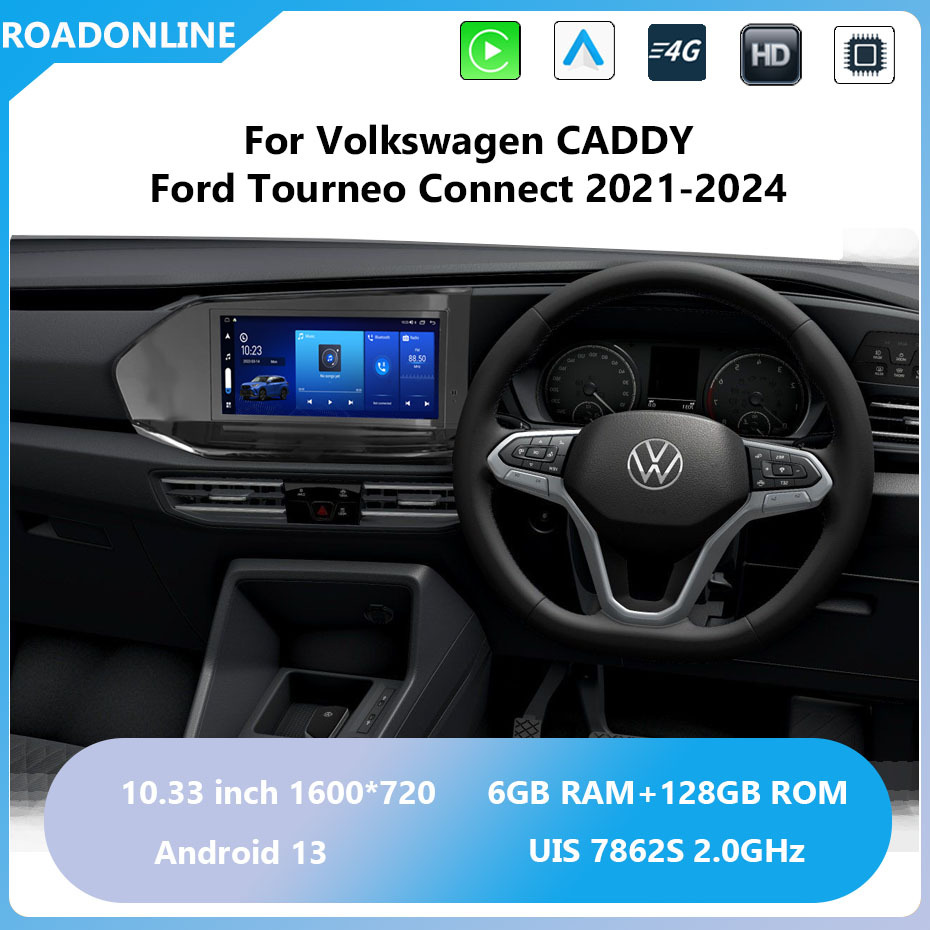 Android audio For Volkswagen CADDY /Tourneo Connect 2021-2024 Car radio Multimedia Player 12.3''screen Android 13 1600*720 Octa Core 8+256G Andriod system UIS 7862S