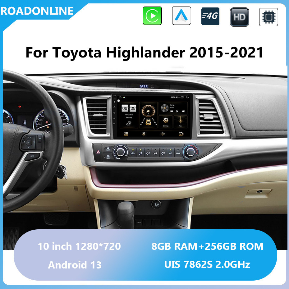 Android audio For Toyota Highlander 2015-2021 Car radio Multimedia Player 10 Inch screen Android 13 1280*720 Octa Core 8+256G Andriod system UIS 7862S
