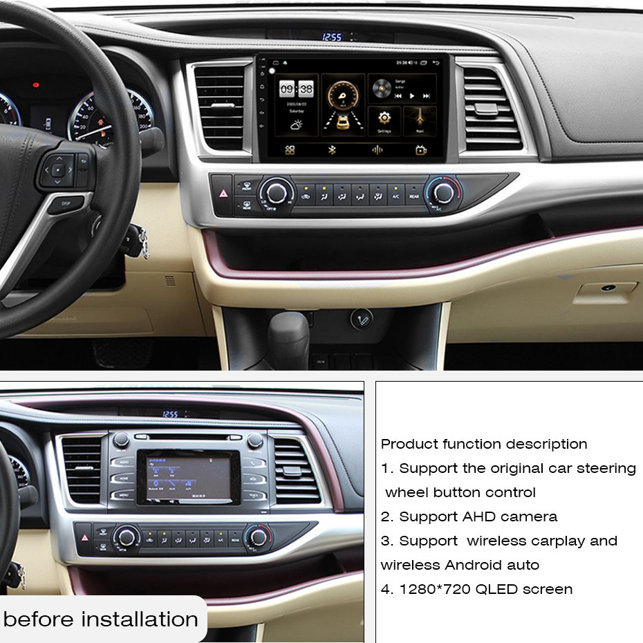 Android audio For Toyota Highlander 2015-2021 Car radio Multimedia Player 10 Inch screen Android 13 1280*720 Octa Core 8+256G Andriod system UIS 7862S