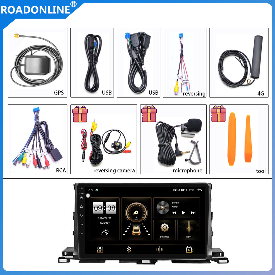 Android audio For Toyota Highlander 2015-2021 Car radio Multimedia Player 10 Inch screen Android 13 1280*720 Octa Core 8+256G Andriod system UIS 7862S