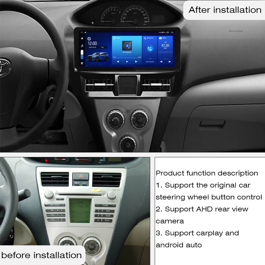 Android audio For Toyota VIOS 2008-2013 Car radio Multimedia Player 12.3''screen Android 13 2400*896 Octa Core 8+256G Andriod system UIS 7862S