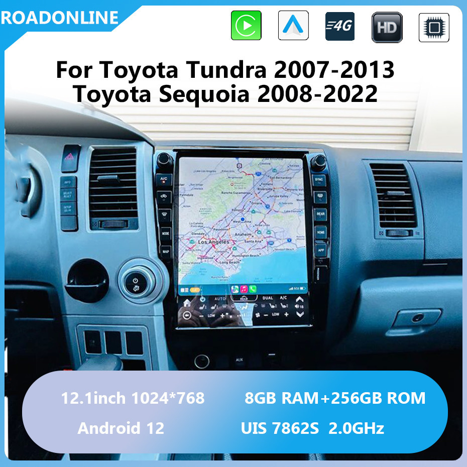 Android audio For Toyota Tundra 2007-2013 Toyota Sequoia 2008-2022 Car radio Multimedia Player 12.1''screen Android 12 1024*768 Octa Core 8+128G Andriod system UIS 7862S