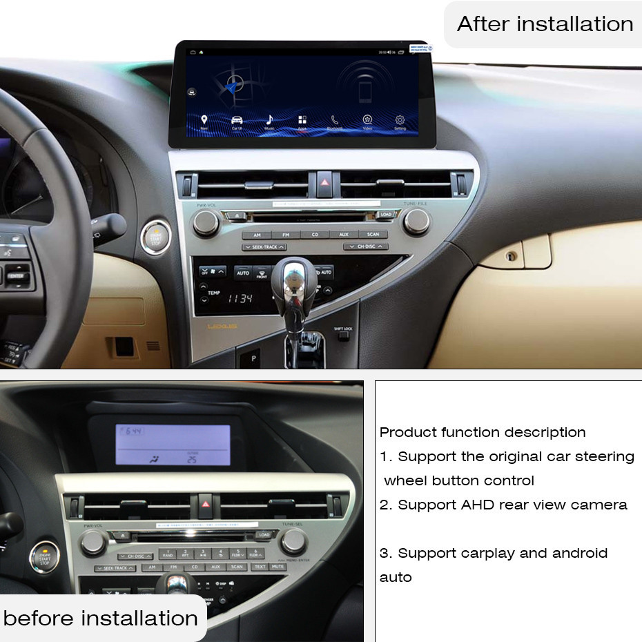 Android audio For Lexus RX350 RX270 RX450 2007-2014 Car radio Multimedia Player 12.3''screen Android 13 1920*720 Octa Core 8+256G Andriod system UIS 7862S