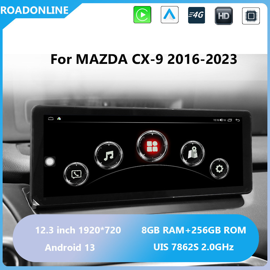 Mazda CX-9 2016-2023 12.3 inch car radio Android 14 1920*720 8GB RAM+256GB ROM Car Multimedia Player Android navigation