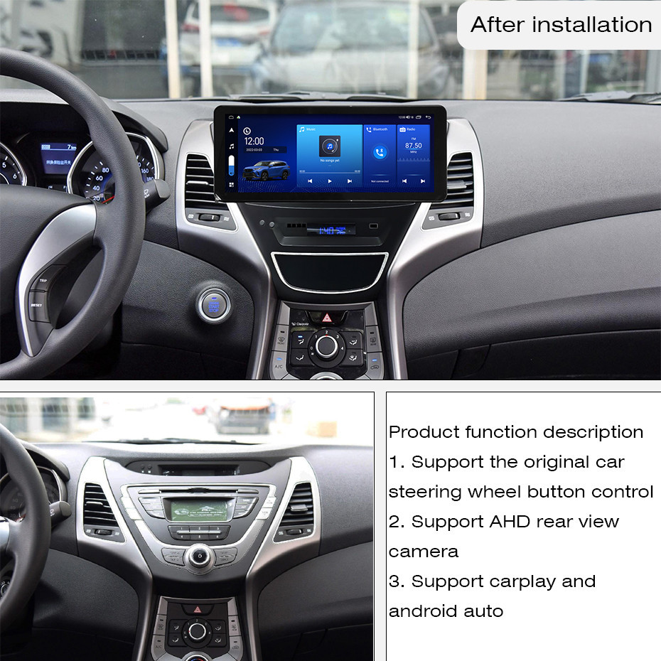 Android audio For Hyundai Elantra 2011 2012 2013 2014 2015 Car radio Multimedia Player 12.3''screen Android 14 2400*896 Octa Core 8+256G Andriod system UIS 7862S