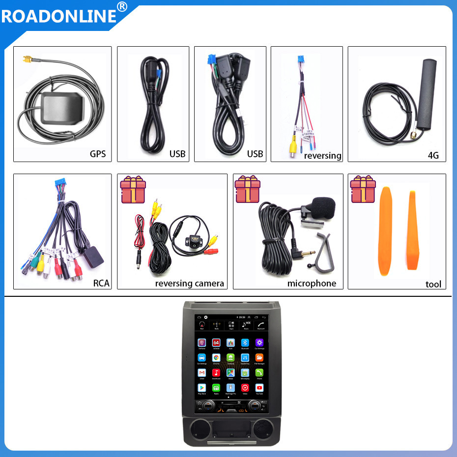 Android audio For Ford Raptor Ford F-150 2015-2021 Car radio Multimedia Player 12.1''screen Android 13 1024*768 Octa Core 8+256G Andriod system AC 8259
