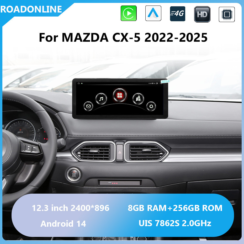 Android audio For  MAZDA CX-5 2022-2025 Car radio Multimedia Player 12.3''screen Android 14 2400*896 Octa Core 8+256G Andriod system UIS 7862S