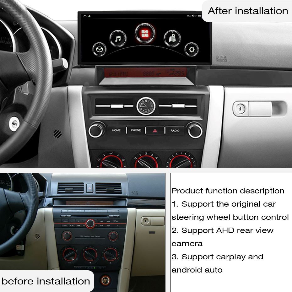 Mazda 3 2004-2012 12.3 inch car radio Android 14 2400*896 8GB RAM+256GB ROM Car Multimedia Player Android navigation