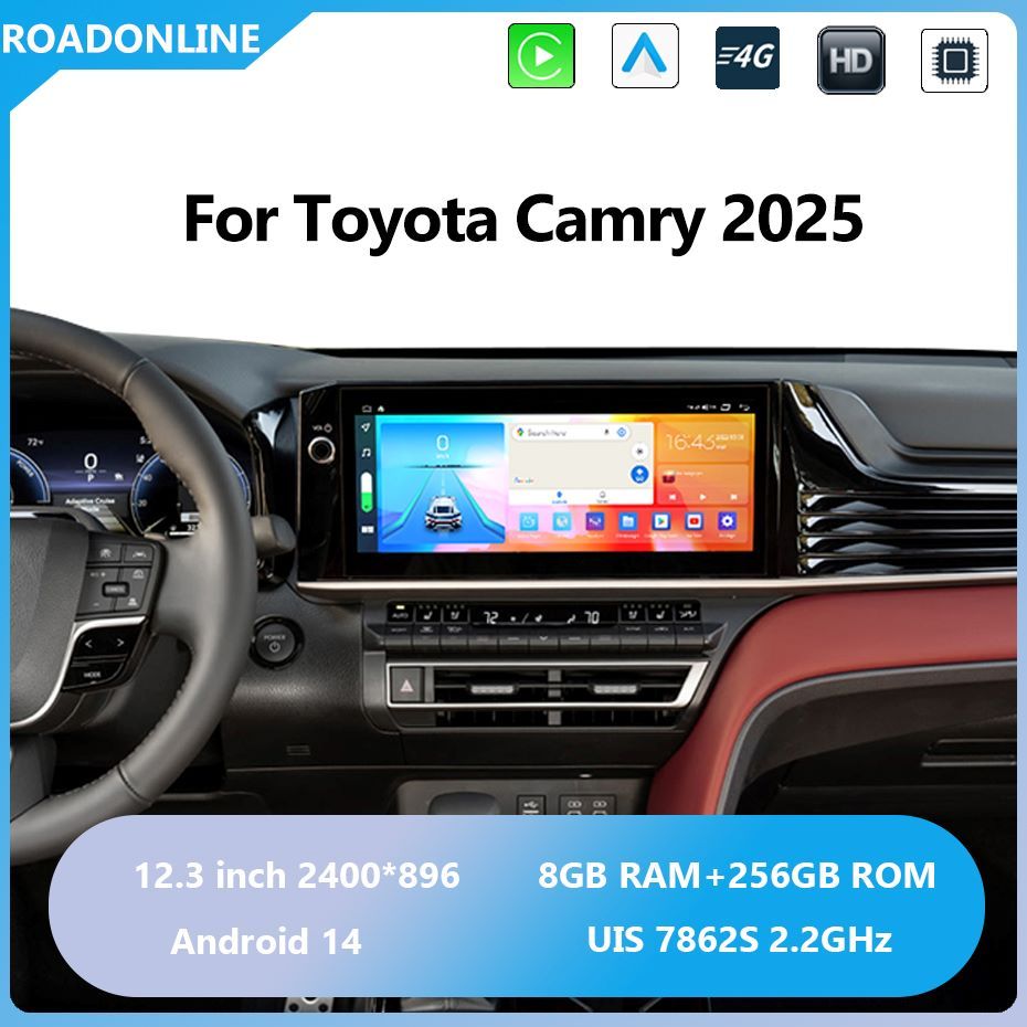 Android audio For Toyota Camry 2025 Car radio Multimedia Player 12.3''screen Android 14 2400*896 Octa Core 8+256G Andriod system UIS 7862S