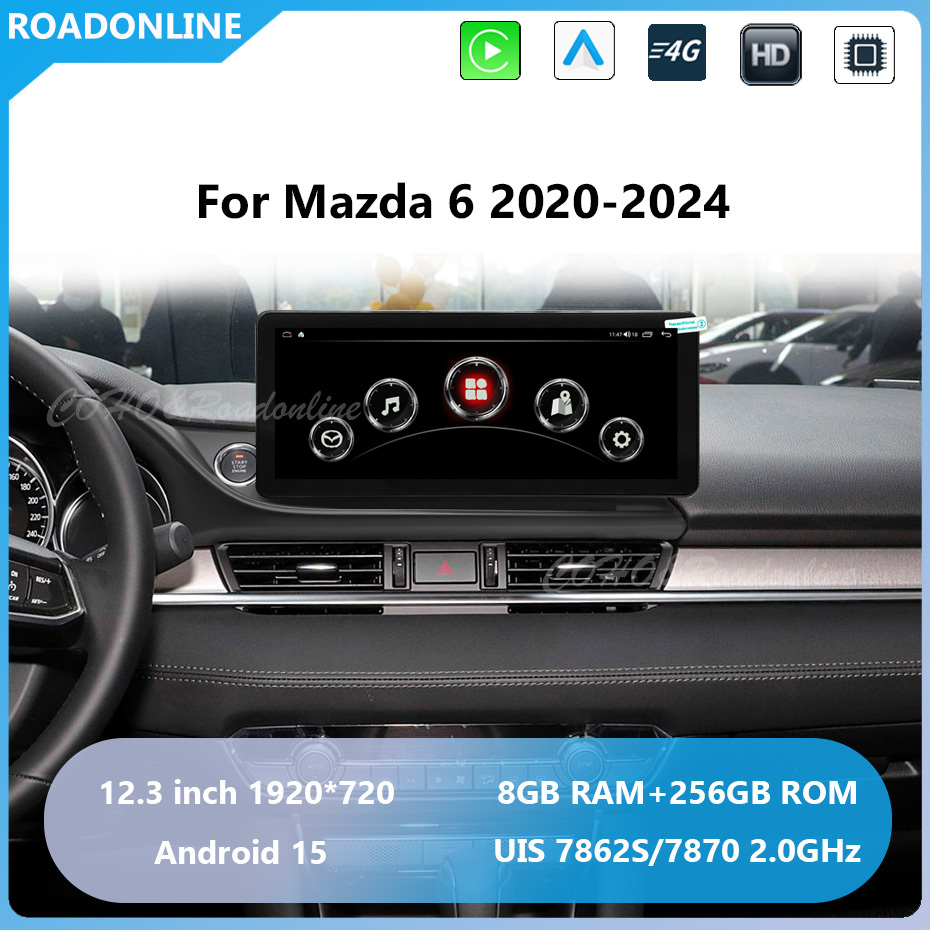 Mazda 6 2020-2024 Car radio Multimedia Player  12.3''screen Android 15 1920*720 Octa Core 8+256G Andriod+OEM system