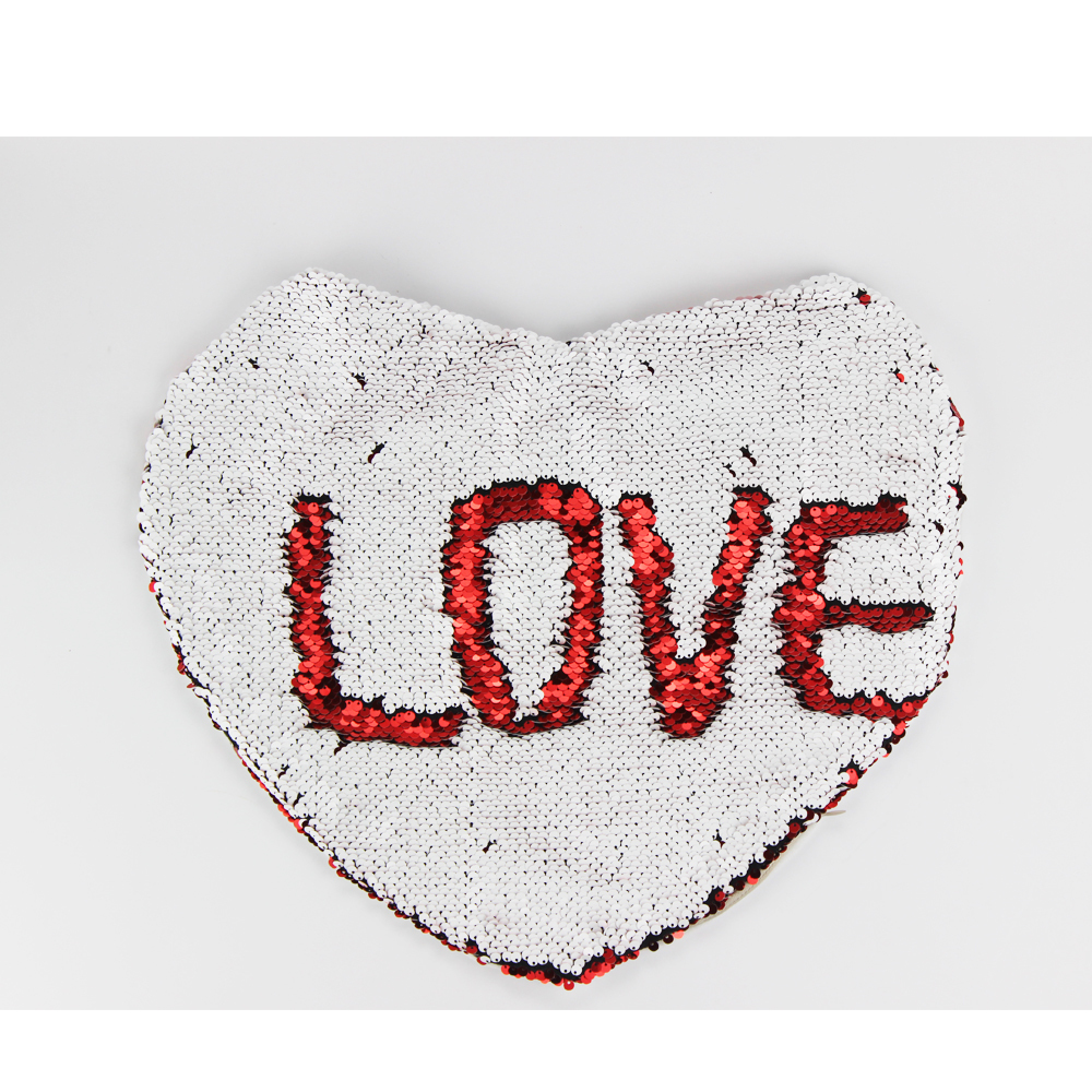Party Decoration Custom Printing Double Printable Short Plush Magic Sequins Heart Pillow Cover