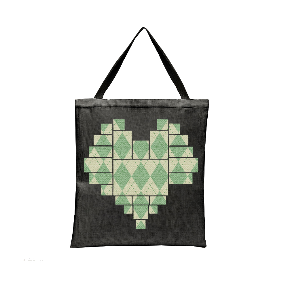 Sublimation Heart shape Grid Shoulder Bag Black Grid Large Capicity Shopping Bag