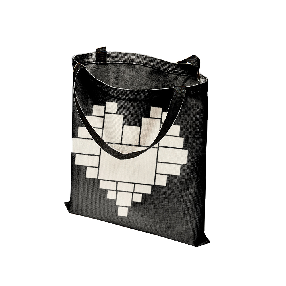 Sublimation Heart shape Grid Shoulder Bag Black Grid Large Capicity Shopping Bag