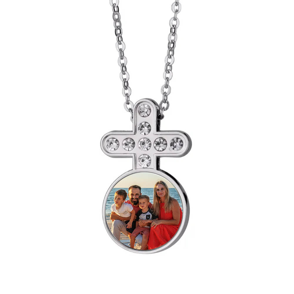 Fancy Sublimation blank Round with Diamonds Necklace DIY Heart Shape Necklace