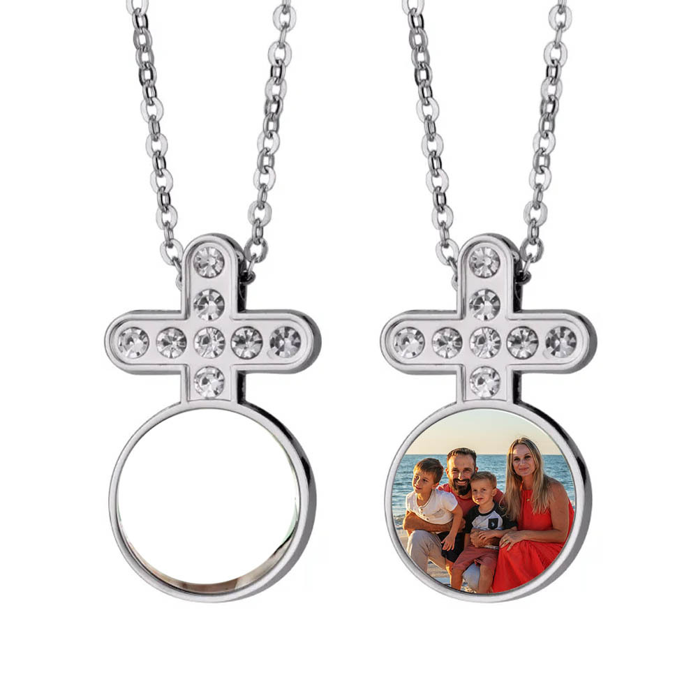 Fancy Sublimation blank Round with Diamonds Necklace DIY Heart Shape Necklace