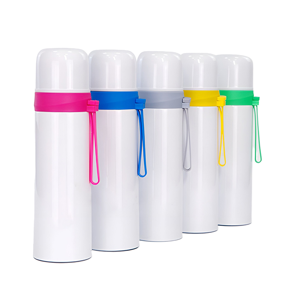 50pcs/carton Blank Dye-Sublimation 500ML Thermos Stainless Steel Bottle With Colorful Strap