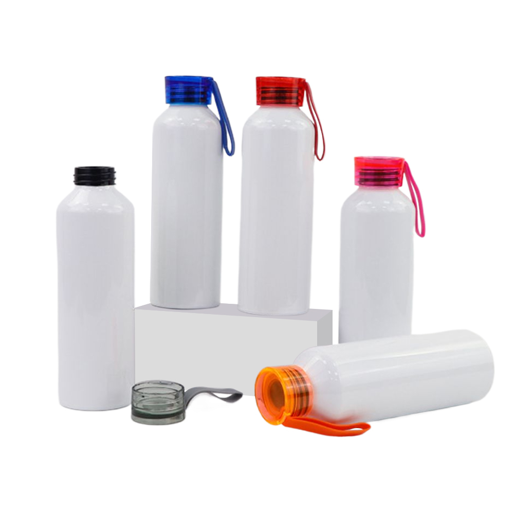 50pcs per carton Sublimation Blank White Aluminum Sports Bottle With Silicone Colorful Cover and Strap