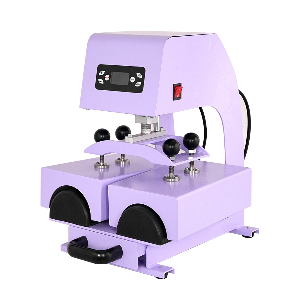 Automatic Electric Dual-Heads Shin Guards Heat Press Machine Purple Color Sublimation Shin Guard Machine