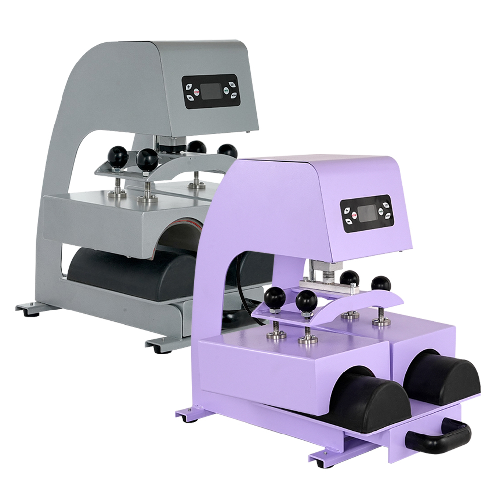 Automatic Electric Dual-Heads Shin Guards Heat Press Machine Purple Color Sublimation Shin Guard Machine