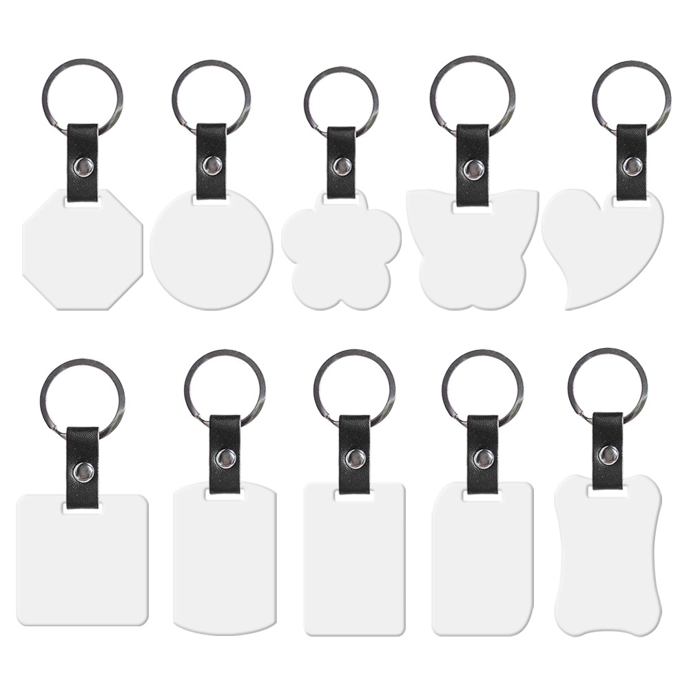 Wholesale Price Blank Sublimation Metal Keyring With Double-sides Printing DIY Key Chain With PU Leather Connect Stainless Steel Key rings