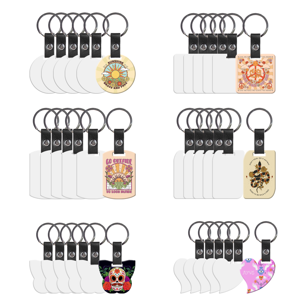 Wholesale Price Blank Sublimation Metal Keyring With Double-sides Printing DIY Key Chain With PU Leather Connect Stainless Steel Key rings