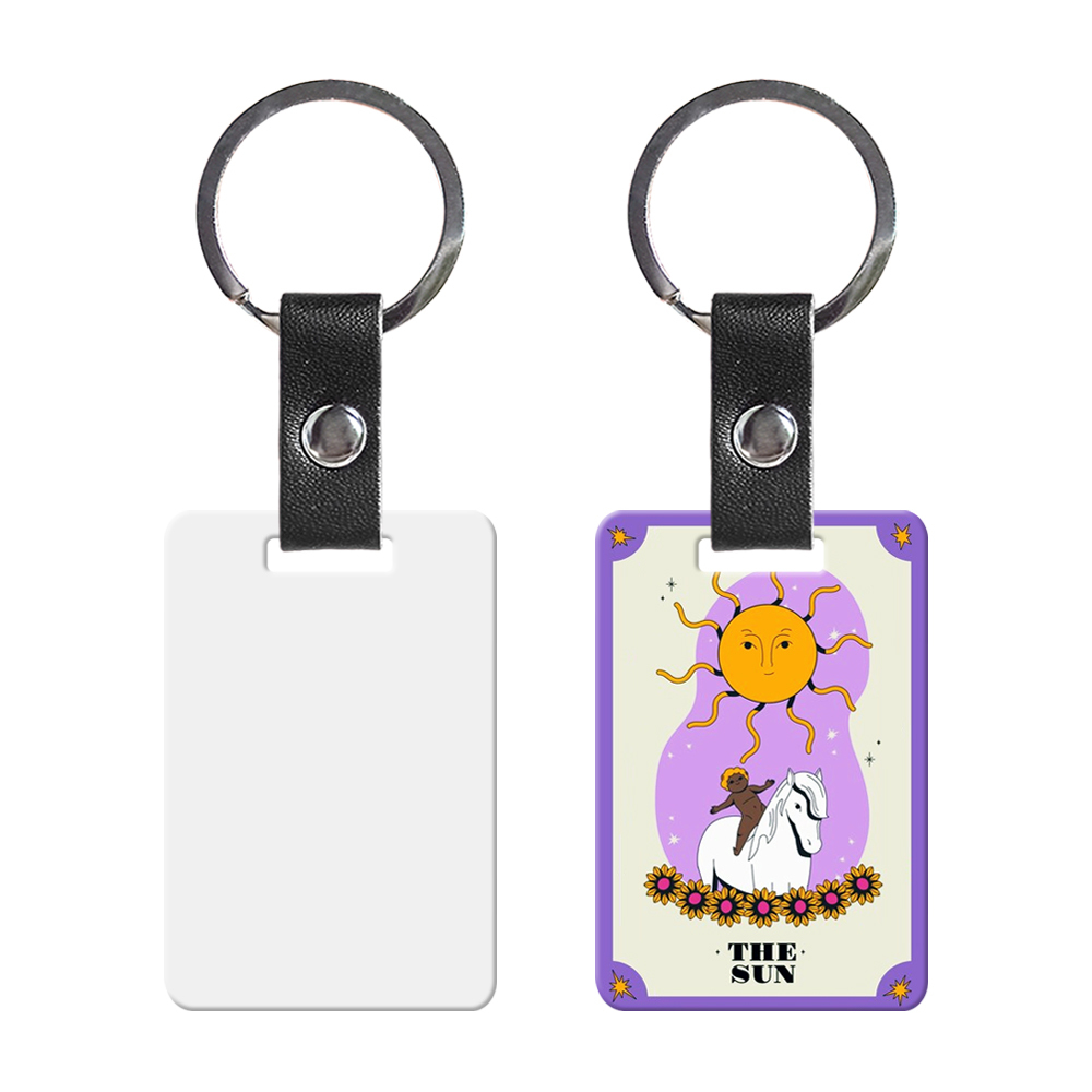 Wholesale Price Blank Sublimation Metal Keyring With Double-sides Printing DIY Key Chain With PU Leather Connect Stainless Steel Key rings