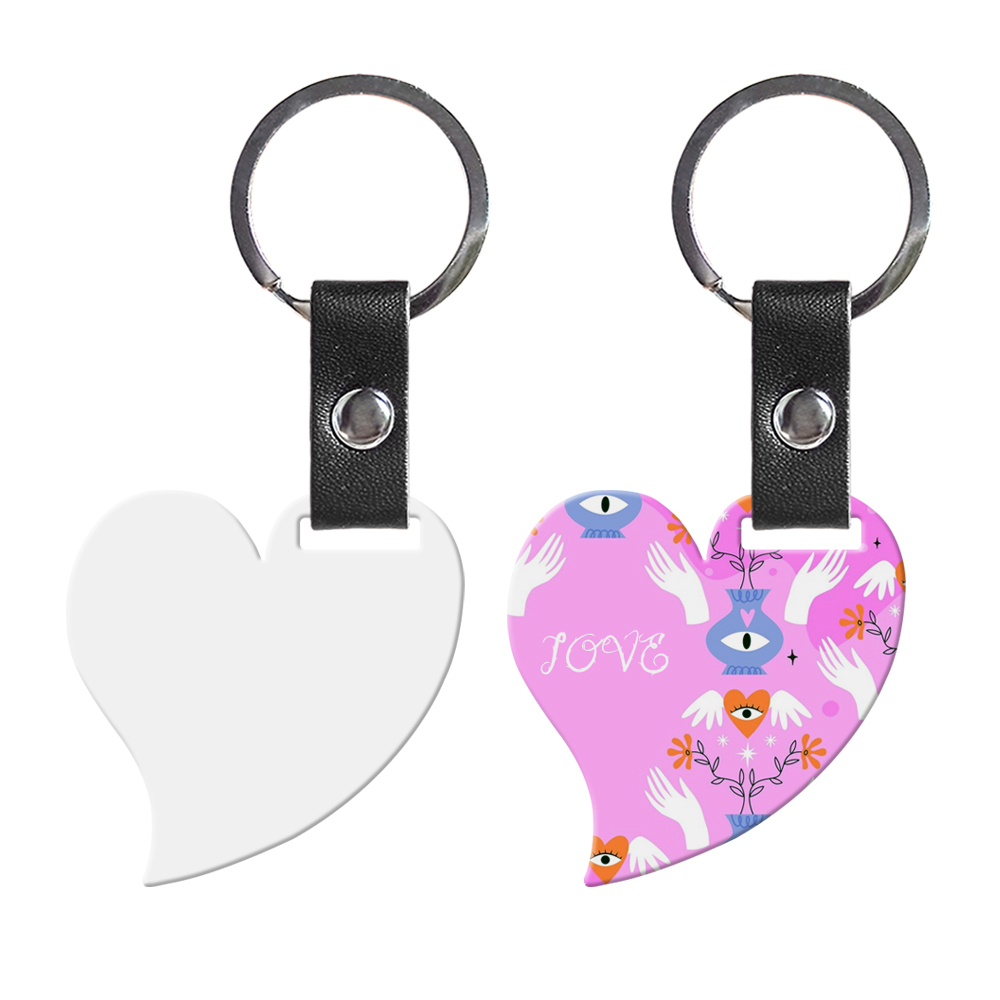 Wholesale Price Blank Sublimation Metal Keyring With Double-sides Printing DIY Key Chain With PU Leather Connect Stainless Steel Key rings