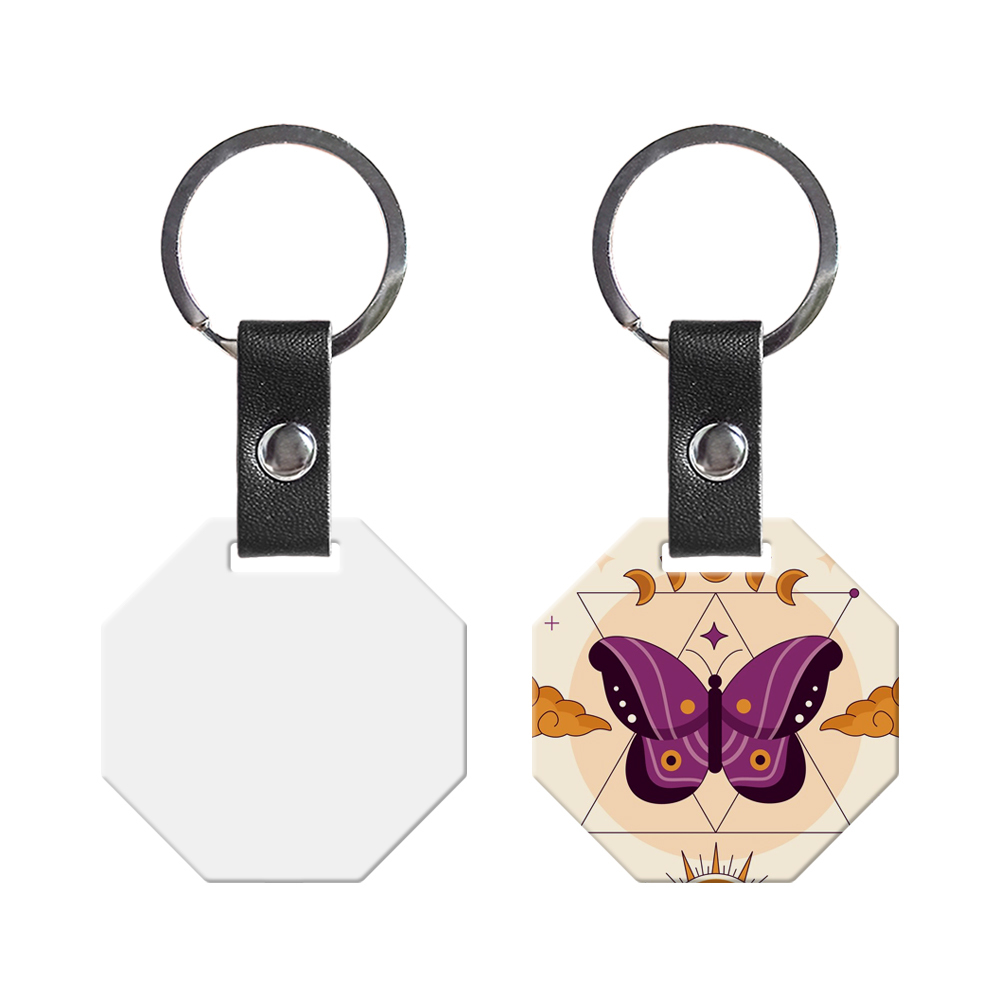 Wholesale Price Blank Sublimation Metal Keyring With Double-sides Printing DIY Key Chain With PU Leather Connect Stainless Steel Key rings