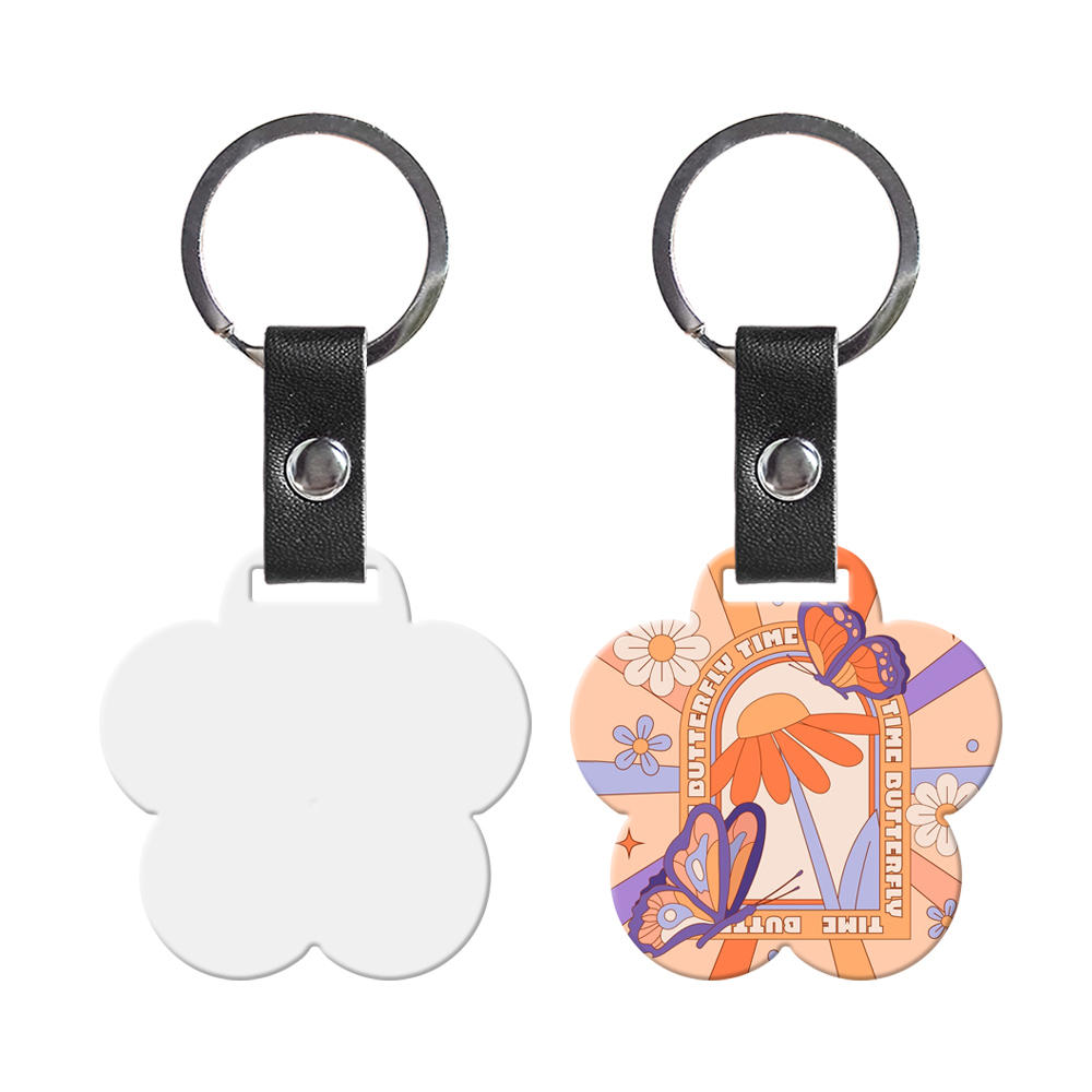 Wholesale Price Blank Sublimation Metal Keyring With Double-sides Printing DIY Key Chain With PU Leather Connect Stainless Steel Key rings