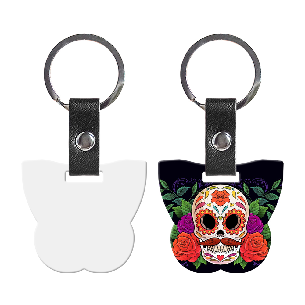 Wholesale Price Blank Sublimation Metal Keyring With Double-sides Printing DIY Key Chain With PU Leather Connect Stainless Steel Key rings