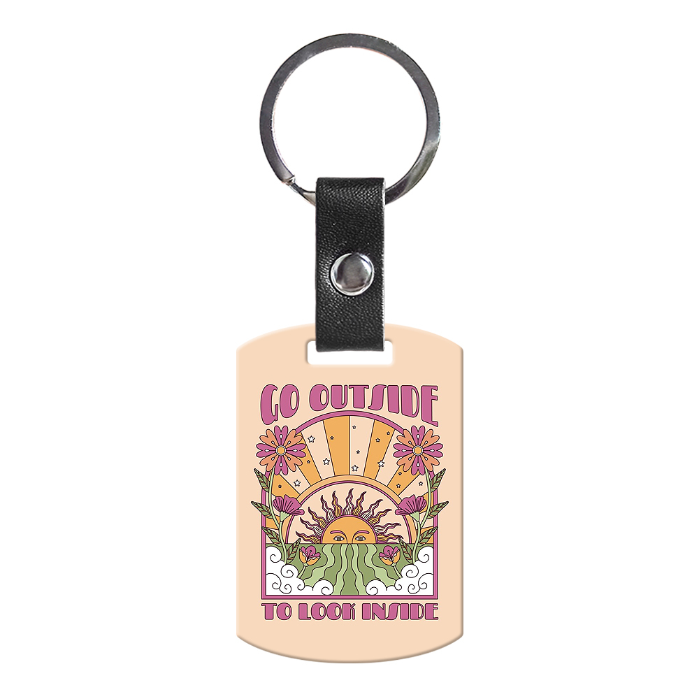 Wholesale Price Blank Sublimation Metal Keyring With Double-sides Printing DIY Key Chain With PU Leather Connect Stainless Steel Key rings