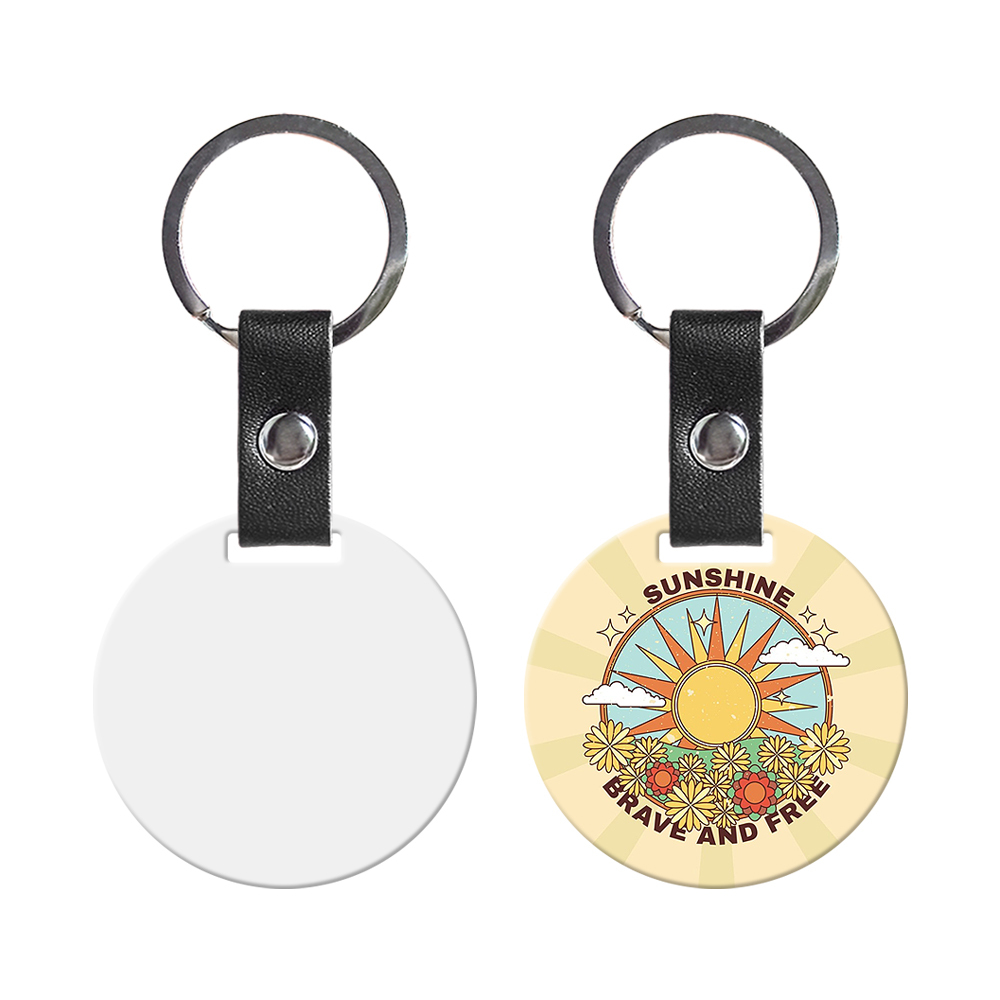 Wholesale Price Blank Sublimation Metal Keyring With Double-sides Printing DIY Key Chain With PU Leather Connect Stainless Steel Key rings