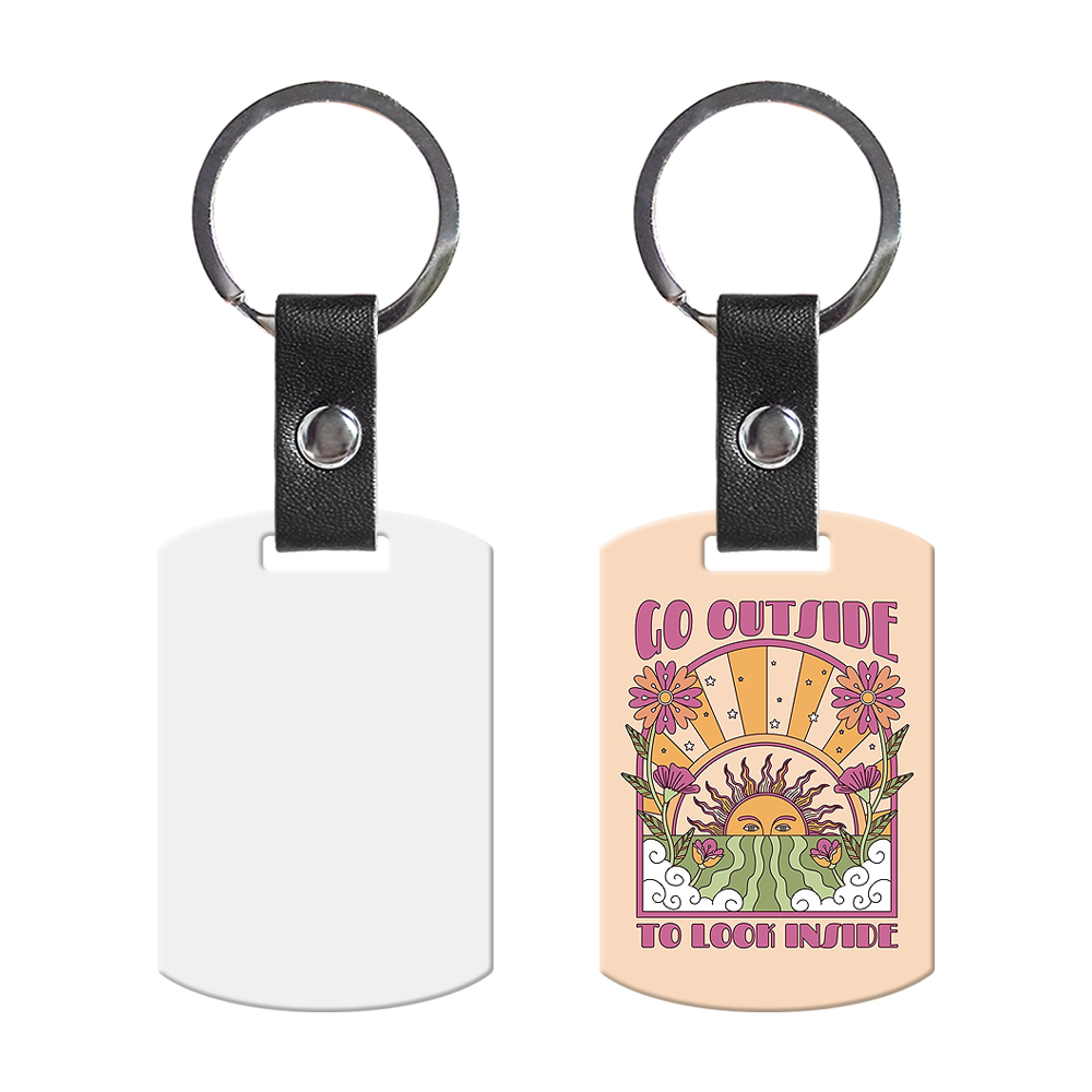 Wholesale Price Blank Sublimation Metal Keyring With Double-sides Printing DIY Key Chain With PU Leather Connect Stainless Steel Key rings