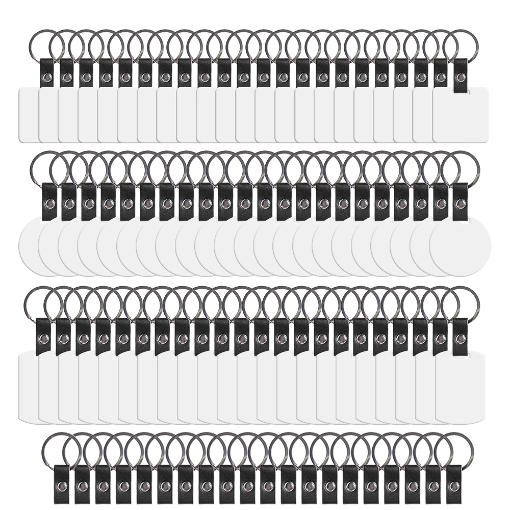 Wholesale Price Blank Sublimation Metal Keyring With Double-sides Printing DIY Key Chain With PU Leather Connect Stainless Steel Key rings