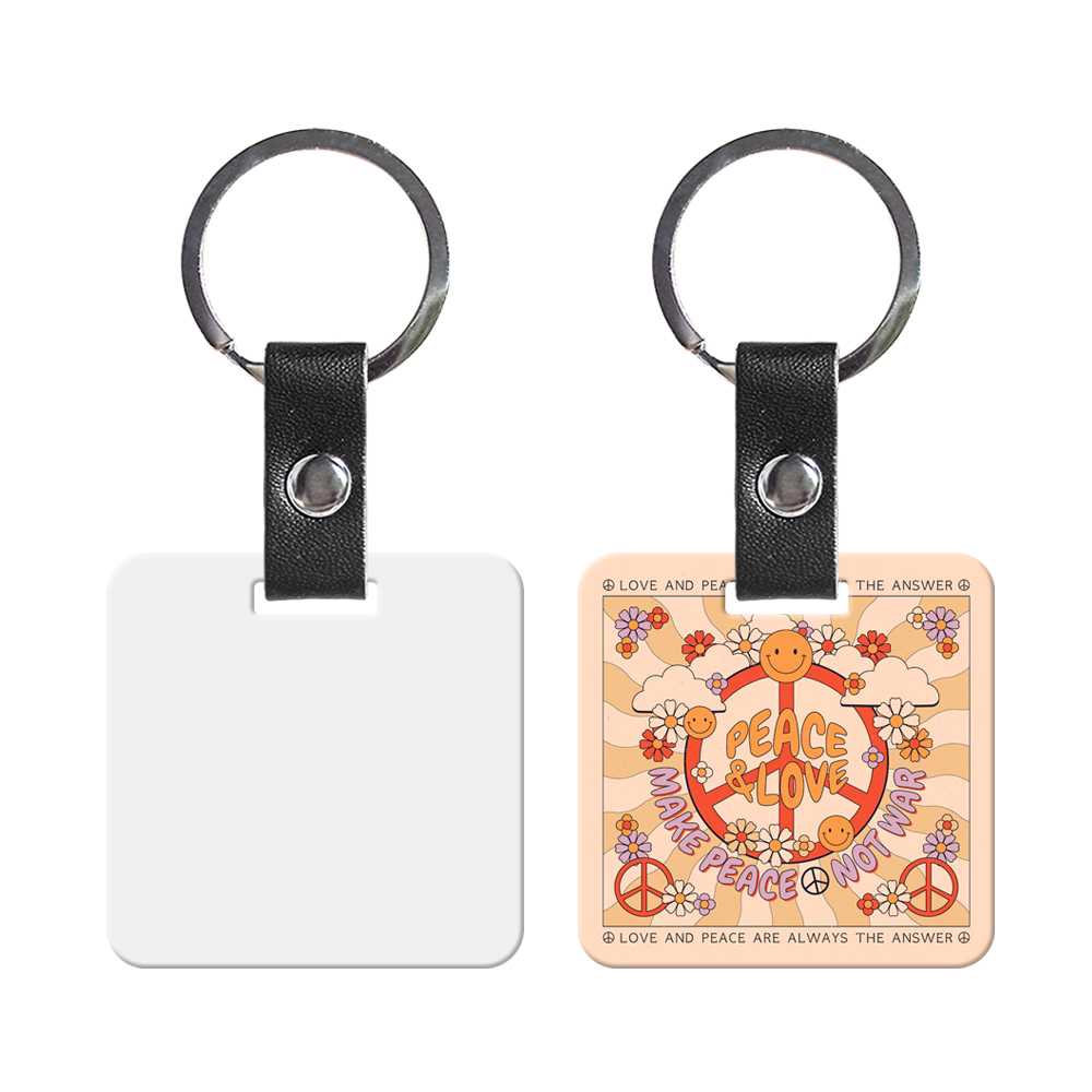 Wholesale Price Blank Sublimation Metal Keyring With Double-sides Printing DIY Key Chain With PU Leather Connect Stainless Steel Key rings