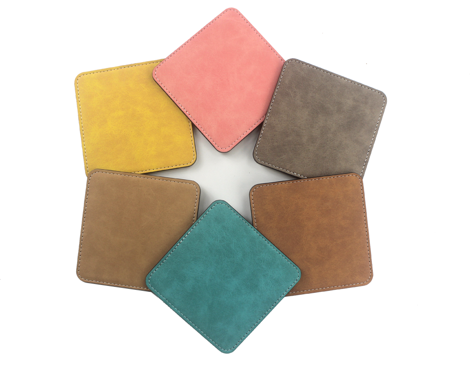 Customizable Colorful PU Leather Coasters | Heat Transfer Printable Coaster, Non-Slip Eco-Friendly Coasters | Fast Production