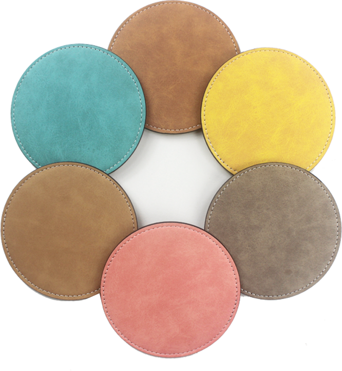 Customizable Colorful PU Leather Coasters | Heat Transfer Printable Coaster, Non-Slip Eco-Friendly Coasters | Fast Production