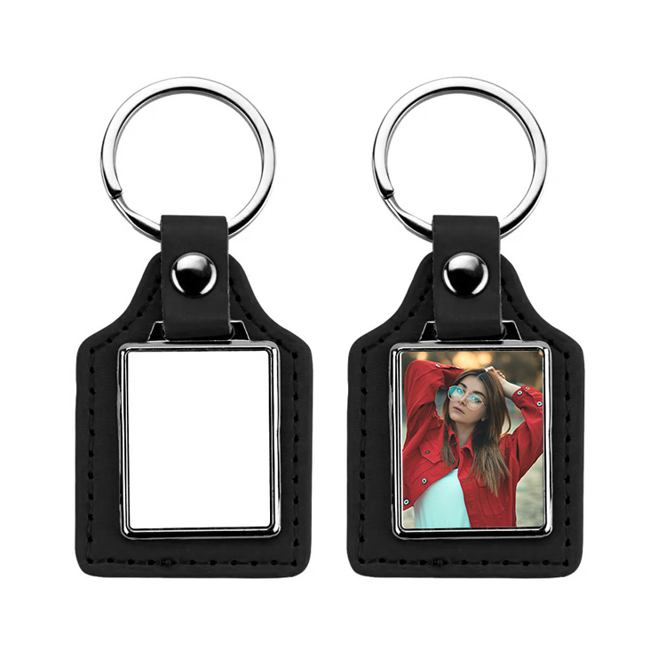 Popular Black Color PU Back Sublimation Keychain DIY Heat Transfer Blank Metal Key ring